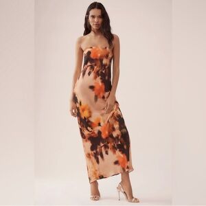 Anthropologie Strapless Tie-Dye Maxi Dress in Orange and Black
